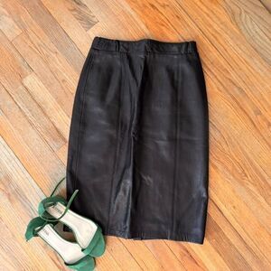 Vintage Reed Sportswear Women’s Black Leather Midi Skirt Size 8